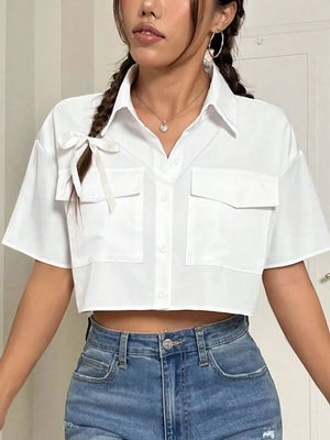 classic button-up shirt in White with collared