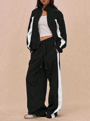 tracksuit in Brown with color-block and drawstring waist