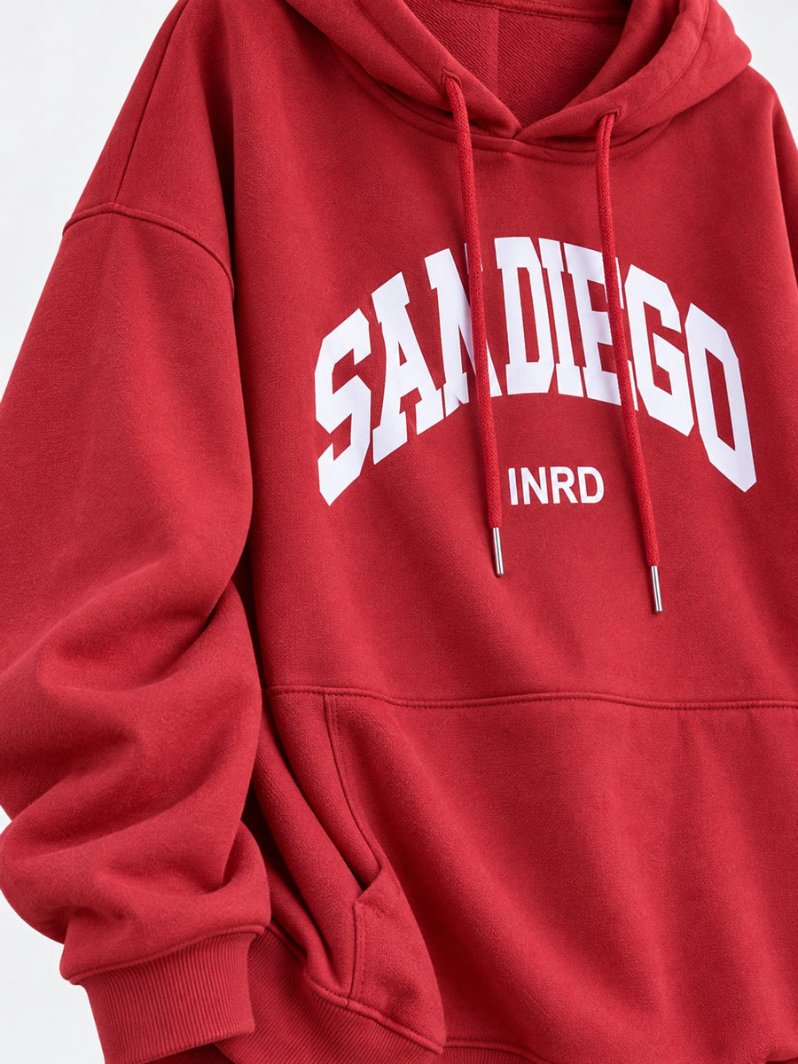 pullover hoodie in White with graphic-print and oversized