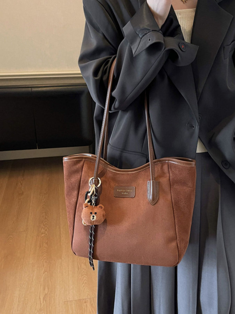 Suede Casual Tote Bag in camel with top handles