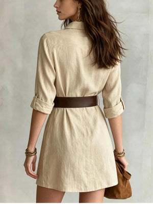 100% polyester Care instructions: Machine wash cold shirt dress in light beige with A-line silhouette