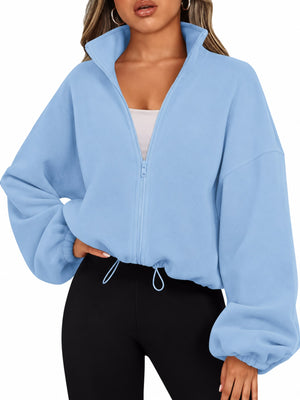 Light Blue windbreaker with drawstring hem and long sleeve