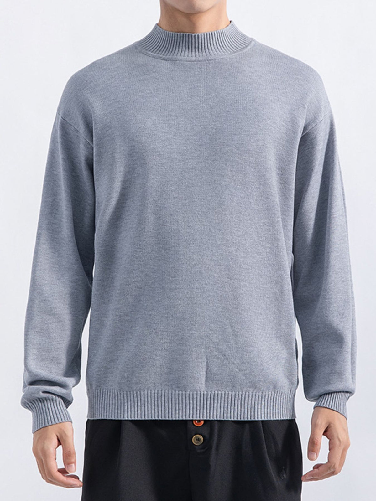 mock neck sweater in slate gray featuring plus-size and regular fit