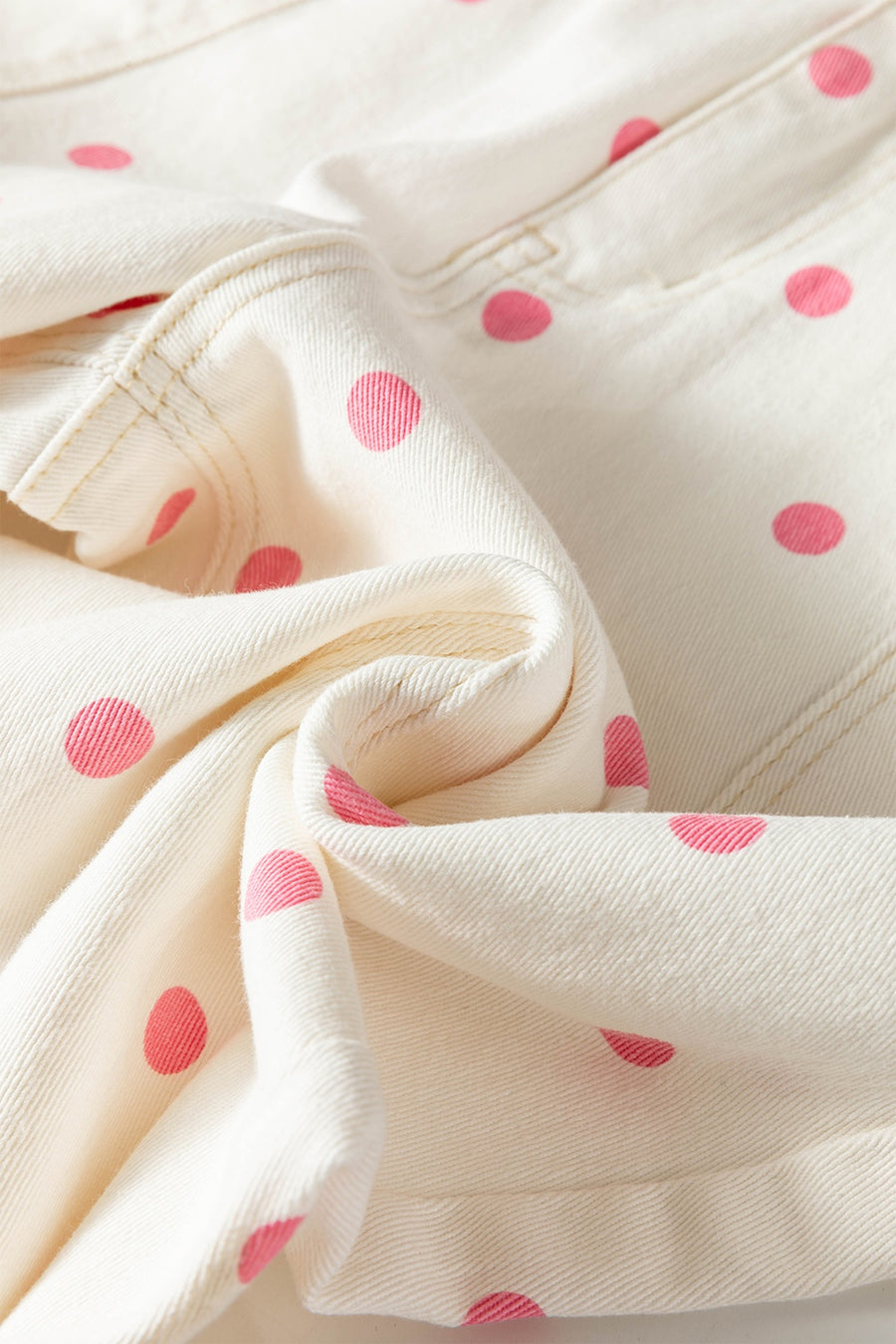 wide-leg jeans featuring polka dot in light pink with 72% cotton, 26% polyester, 2% elastane Care instructions: Machine wash