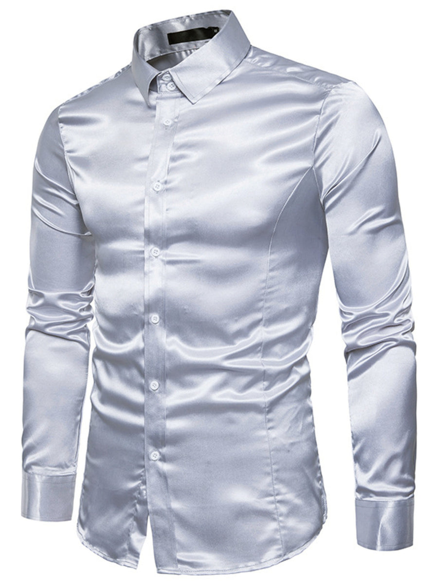 button-up shirt in Black with button cuffs and hip-length