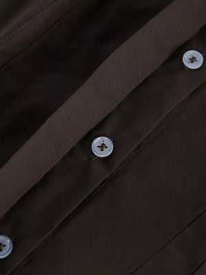 Slim-fit Ruched Waist Shirt in Brown with buttoned