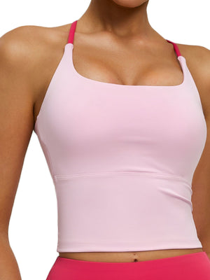 athleisure sports bra in light yellow with scoop neck