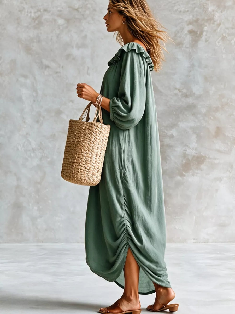Black relaxed midi dress with boat neck