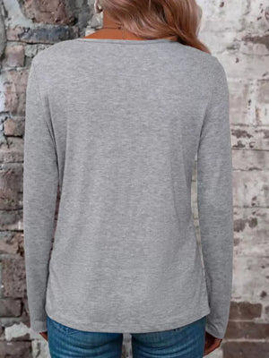 Black Gray Crisscross V-neck Long Sleeve T-shirt
