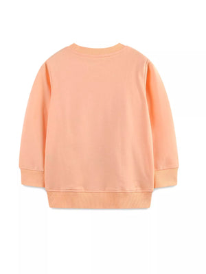 Children's crewneck sweatshirt in watermelon pink cotton with ribbed cuffs and hem.