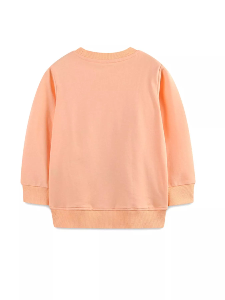 Children's crewneck sweatshirt in watermelon pink cotton with ribbed cuffs and hem.