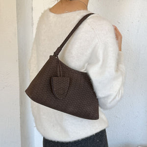 shoulder bag featuring woven in dark brown with PU Leather Imported Size &amp texture