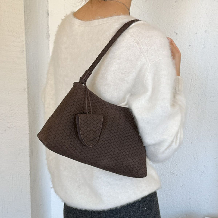 shoulder bag featuring woven in dark brown with PU Leather Imported Size &amp texture