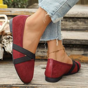 Suede Cross-Strap Slip-On Loafers in Red with cross-strap
