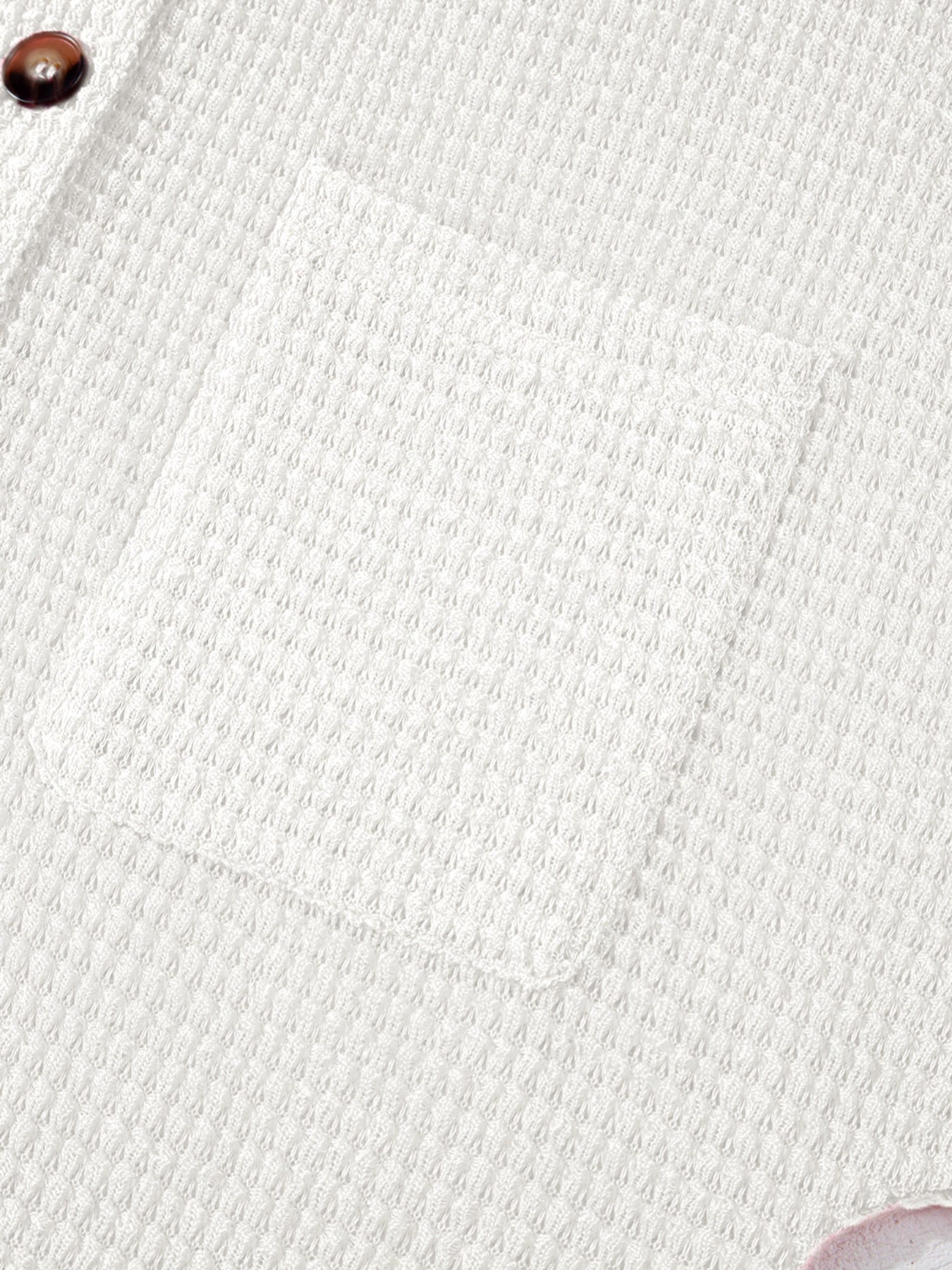 White waffle knit button-up shirt with chest pocket detail