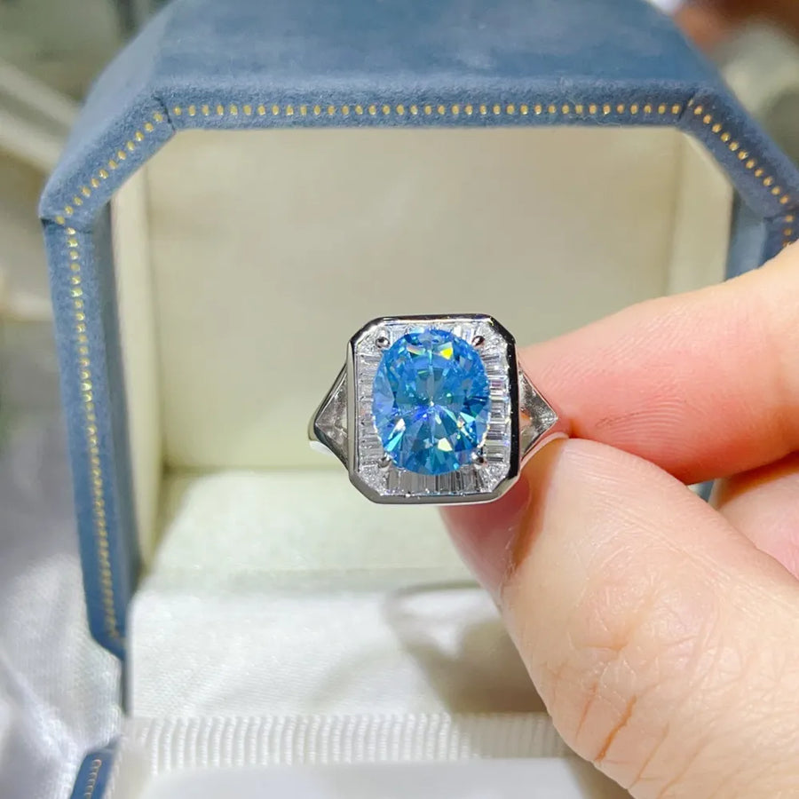 3 Carat Moissanite Square Ring Platinum-plated 925 Silver in Light Blue with 3 carat moissanite