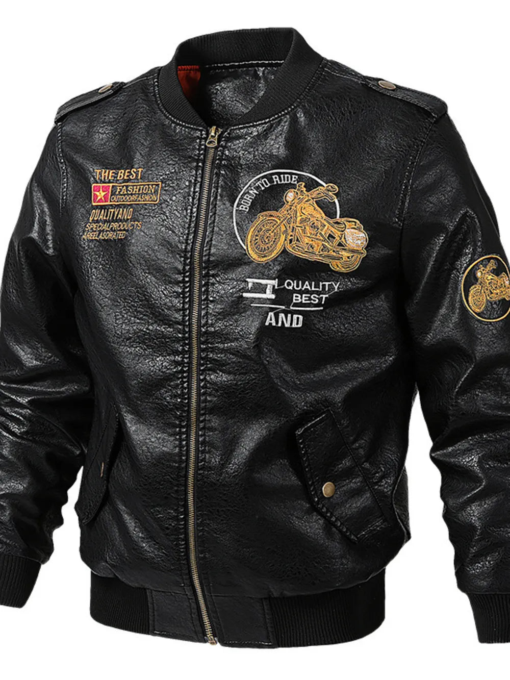 Black Men's Plus Size Vintage Motorcycle Faux Leather Bomber Jacket