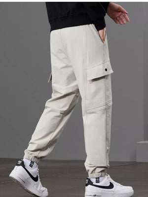 Khaki with Men S Casual Cargo Pants With Drawstring Waist in Khaki
