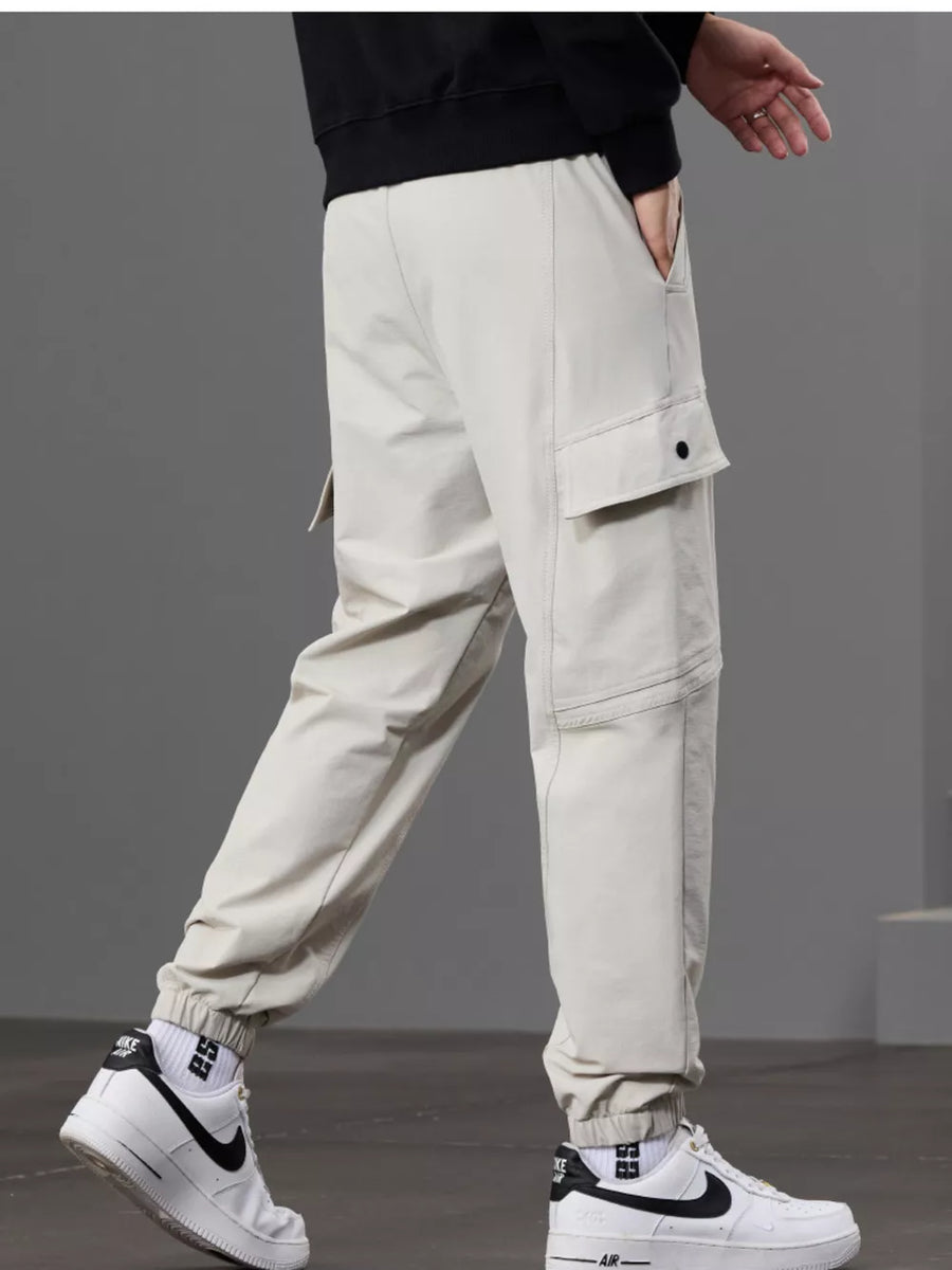 Khaki with Men S Casual Cargo Pants With Drawstring Waist in Khaki