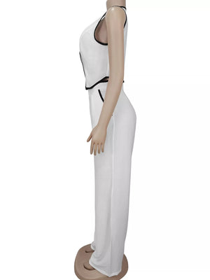 Black fitted two-piece set with deep v-neck