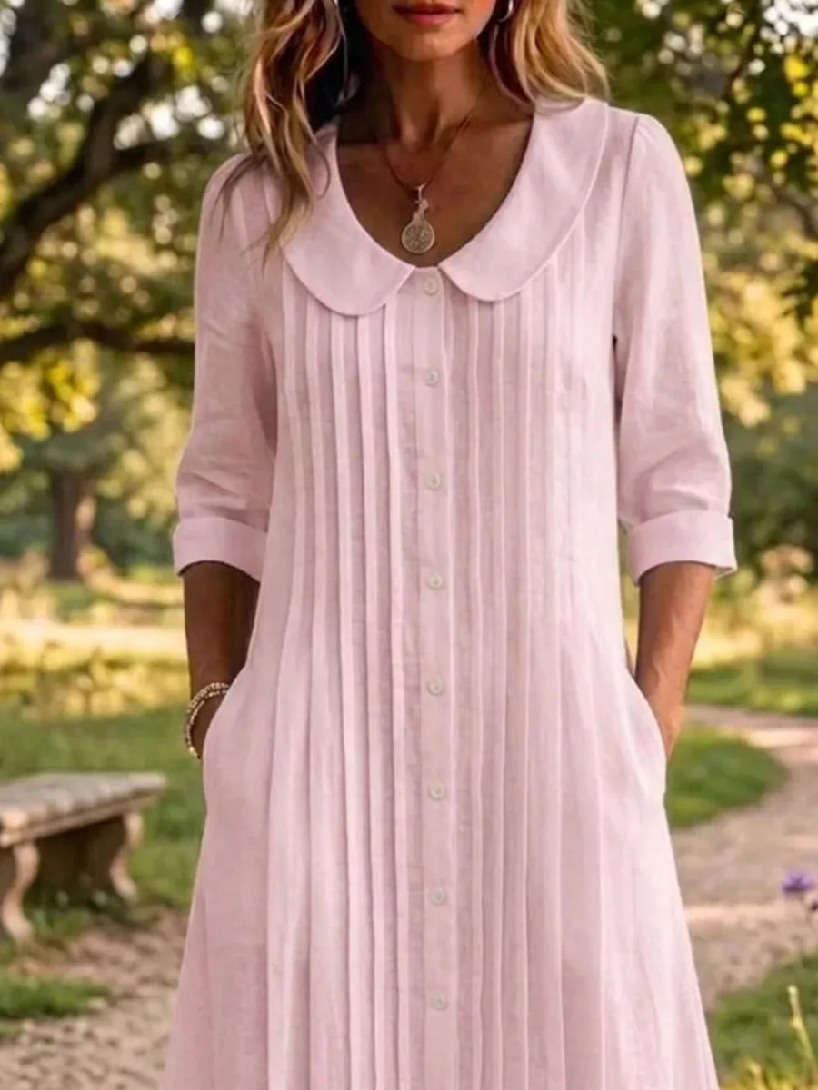 Peter Pan Collar Button Down Dress Plus Size in Sky Blue