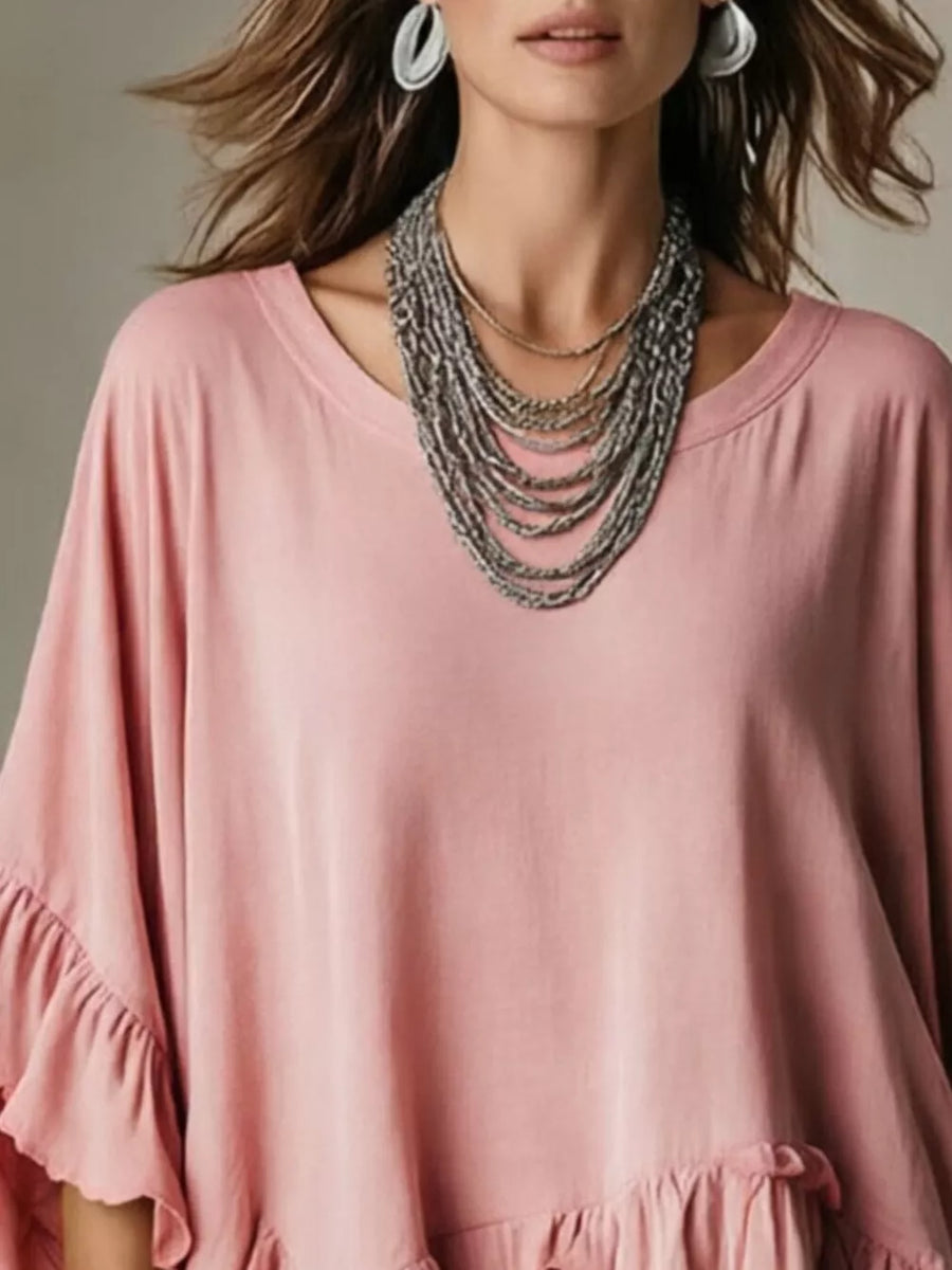 Black oversized blouse with round neck