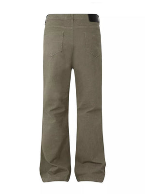 Men's high-waisted flare leg trousers in brown with classic five-pocket styling.