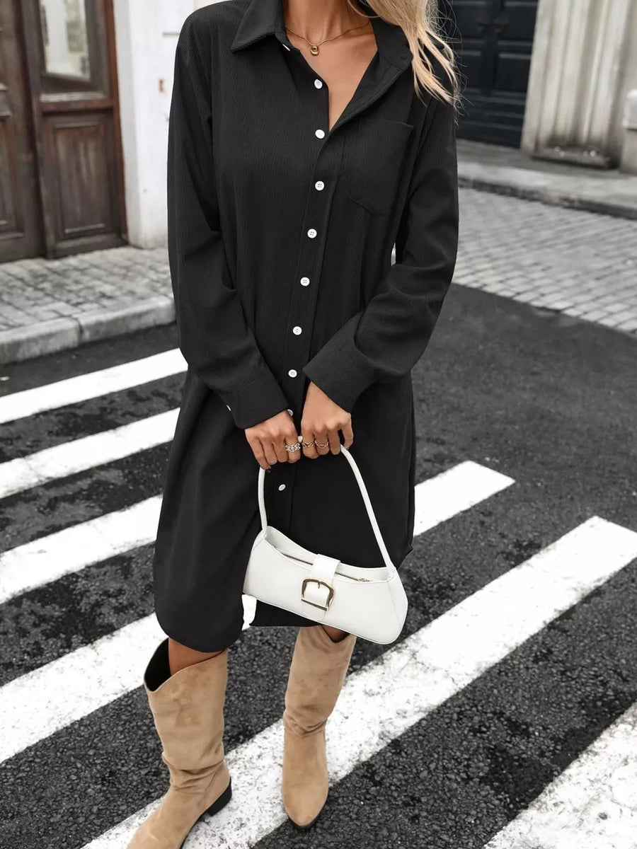 shirt dress in Brown with ribbed and buttoned