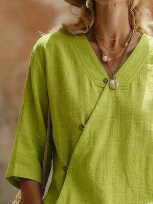 Blue Surplice 3/4 Sleeve Blouse