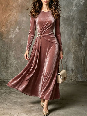 maxi dress in dusty rose featuring ruched and A-line fit