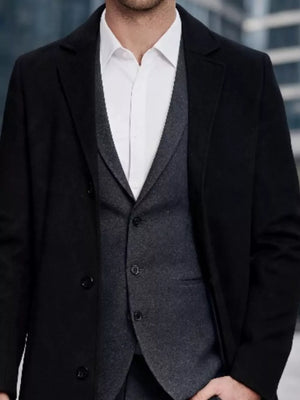Dark Gray overcoat with knee-length and button-front