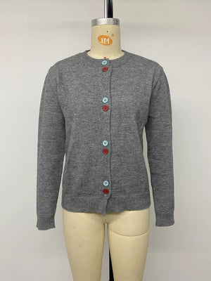 Dark Gray regular cardigan with round neck