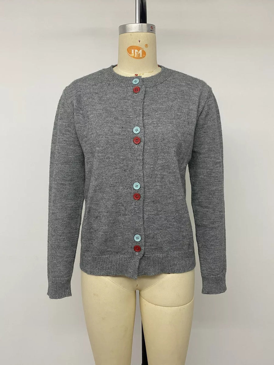 Dark Gray regular cardigan with round neck