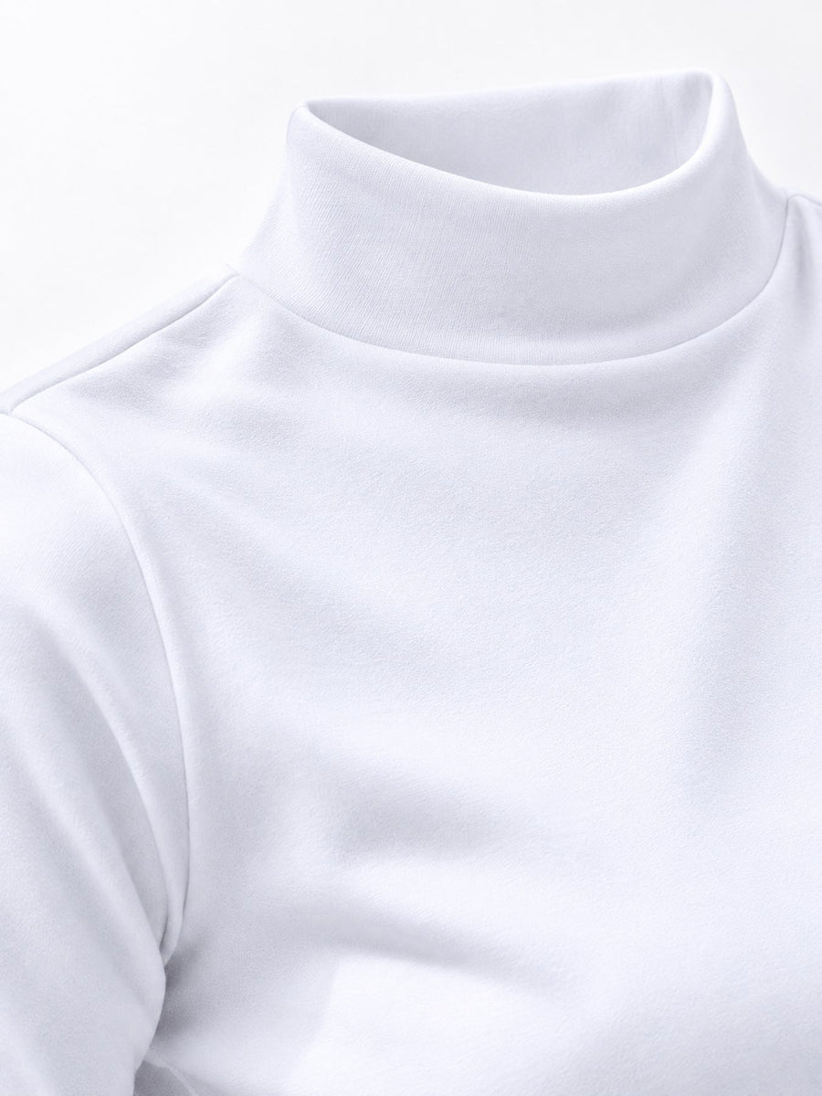 minimalist t-shirt in Peacock Blue with mock neck