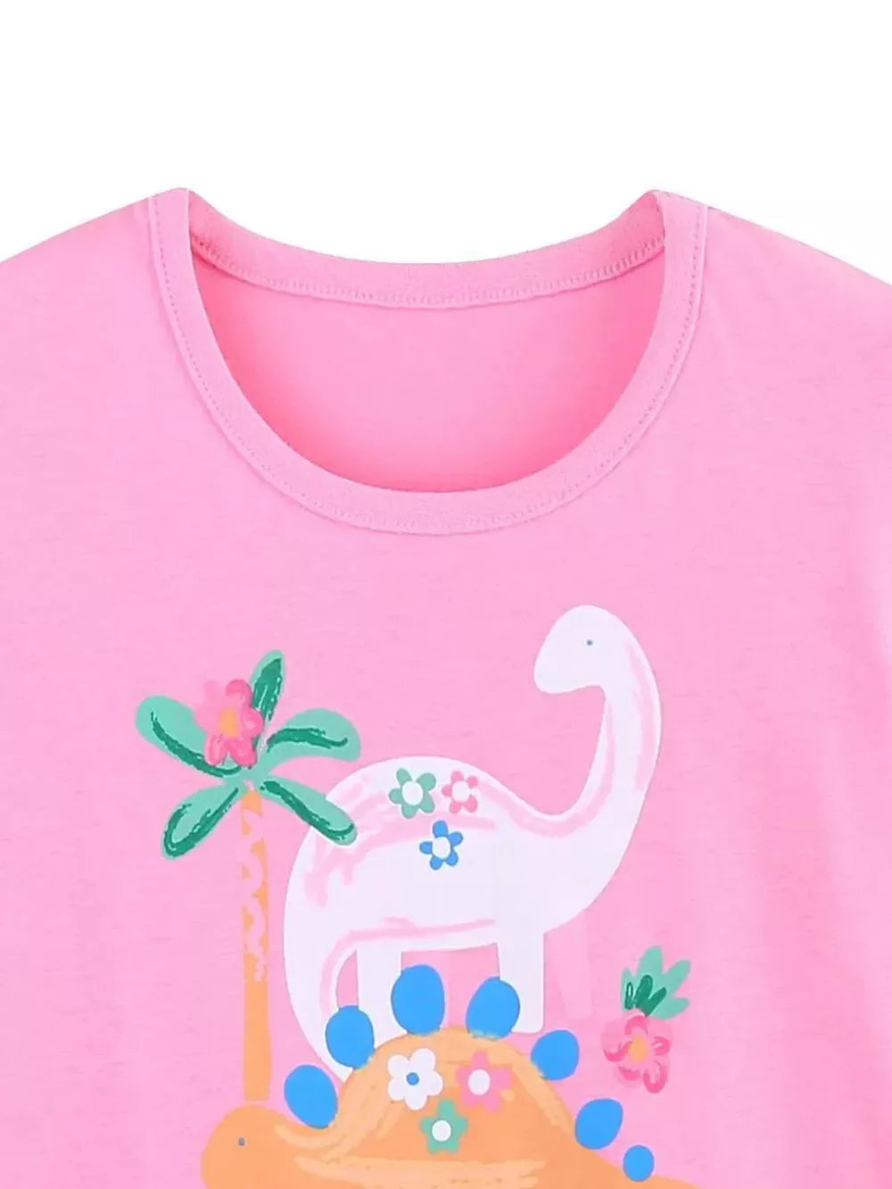 Hot Pink toddler t-shirt with a cute white dinosaur and floral print.