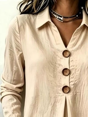 Button Detail Long Sleeve Blouse in Rust