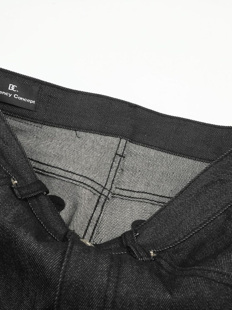 Men's Wide-Leg Flare Jeans in charcoal with button closure