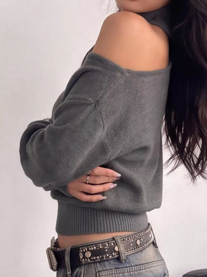 Beige pullover sweater with cropped and pullover