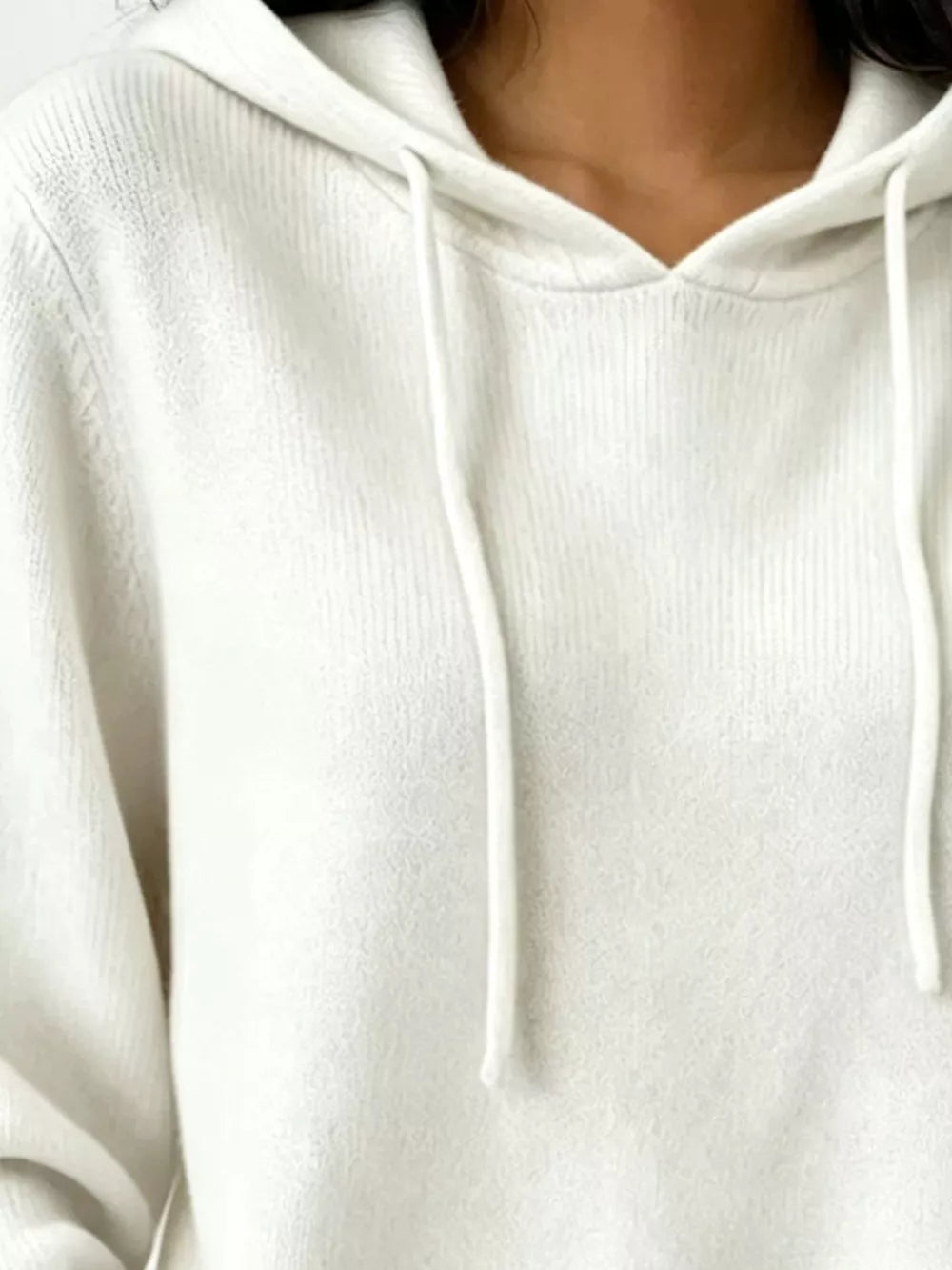 Apricot Cozy Ribbed Long-sleeve Hooded Sweater