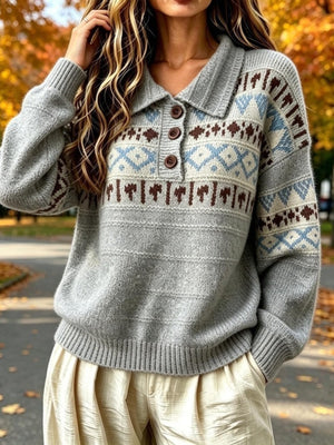 pullover sweater in Beige with Fair Isle and ribbed