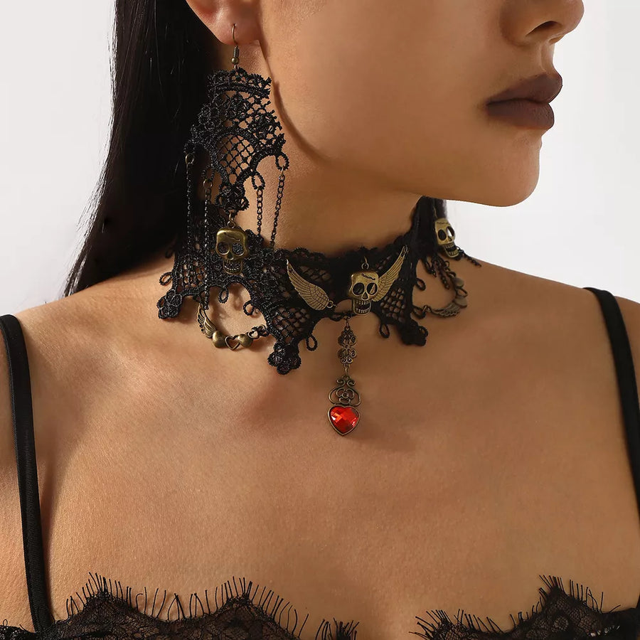 Black necklace with choker length and hook-and-eye