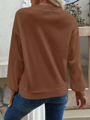 Casual V-neck Waffle Long Sleeve Top in White, view 14