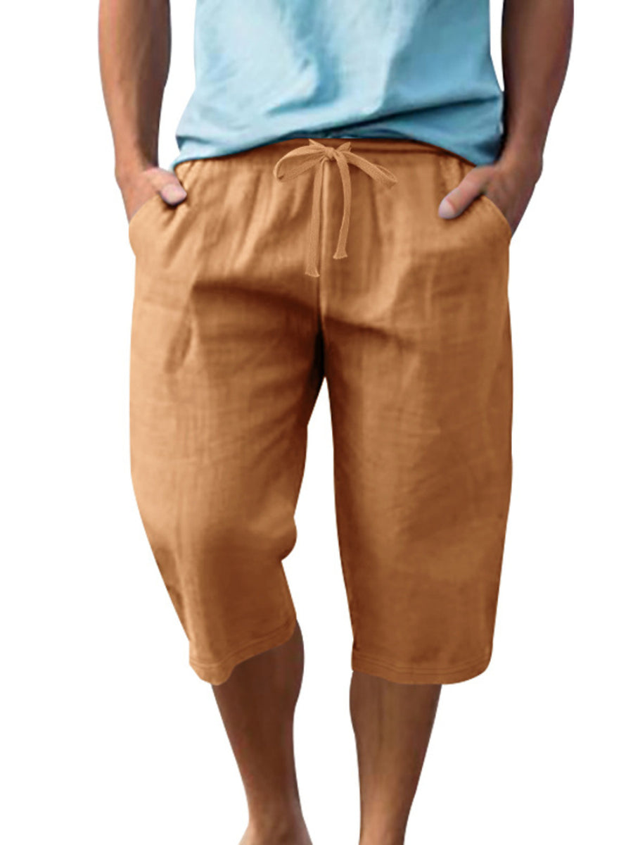 White Men's Casual Drawstring Bermuda Shorts Plus Size
