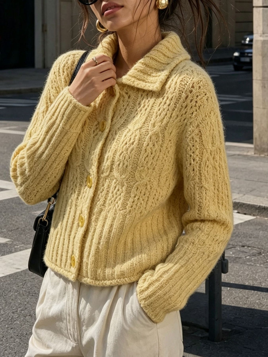 cardigan featuring cable knit in Yellow with 100% polyester Care instructions: Machine wash cold texture