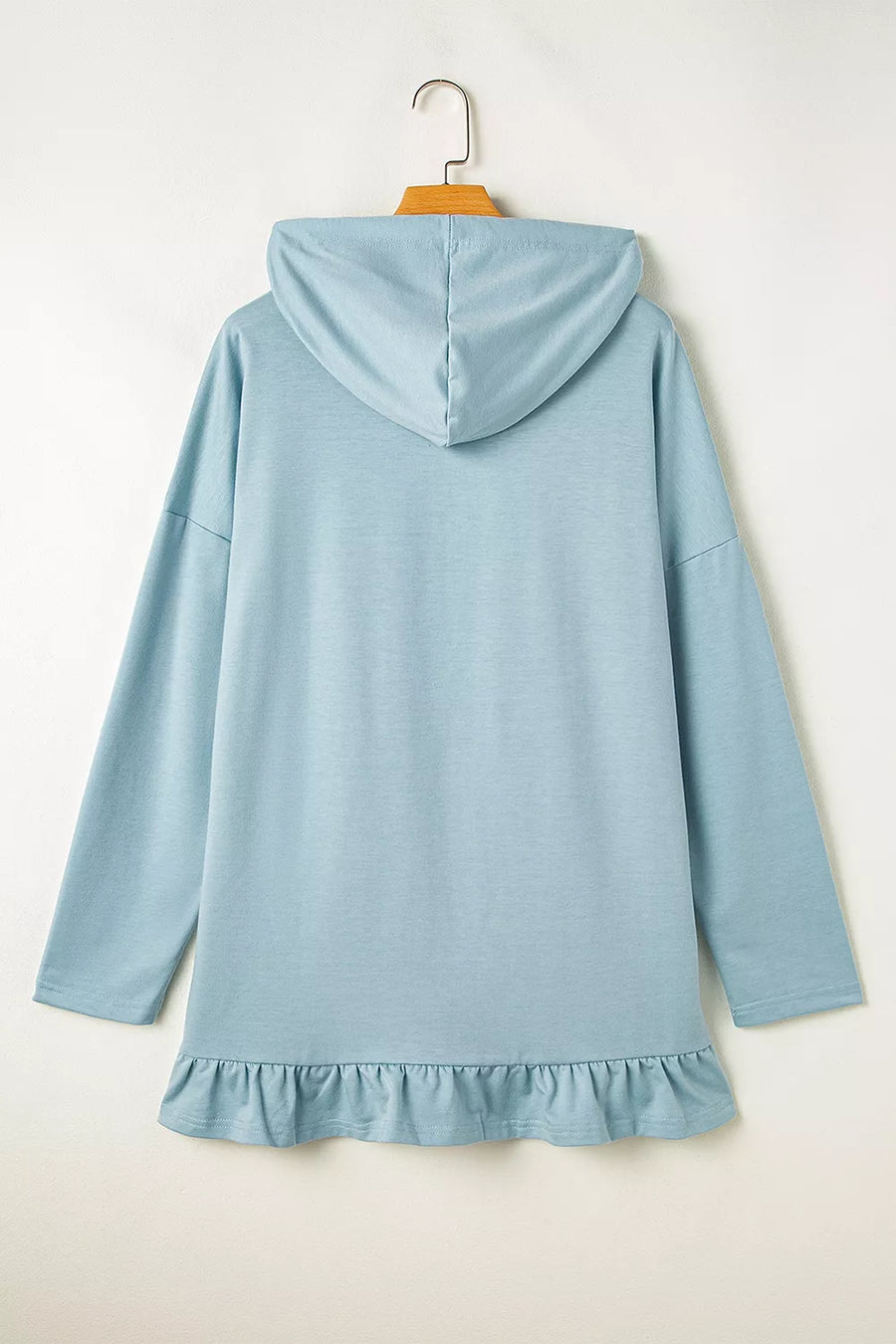 Solid Ruffled Hem Loose Fit Tunic Hoodie option 5