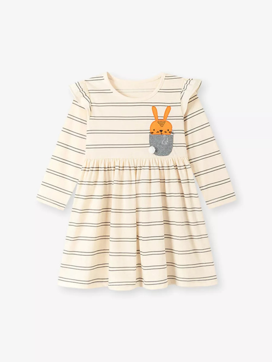 A-line dress in Cream with striped and frill