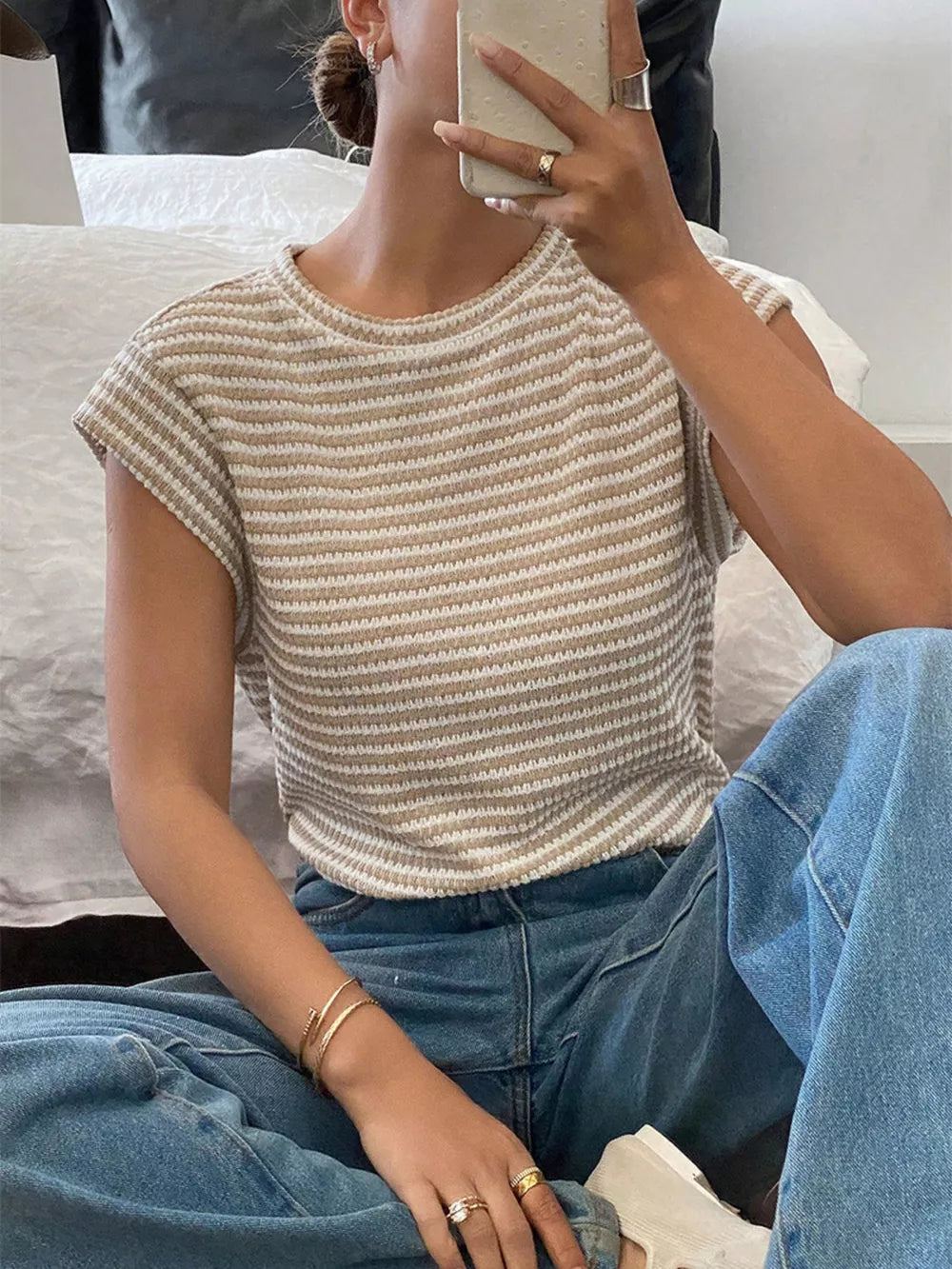Full Size Striped Round Neck Short Sleeve T-shirt