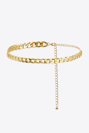 Gold chunky curb chain belt with extender and ball end detail