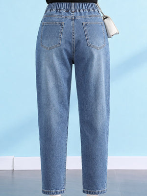 Plus Size High-Waisted Casual Jeans in Blue