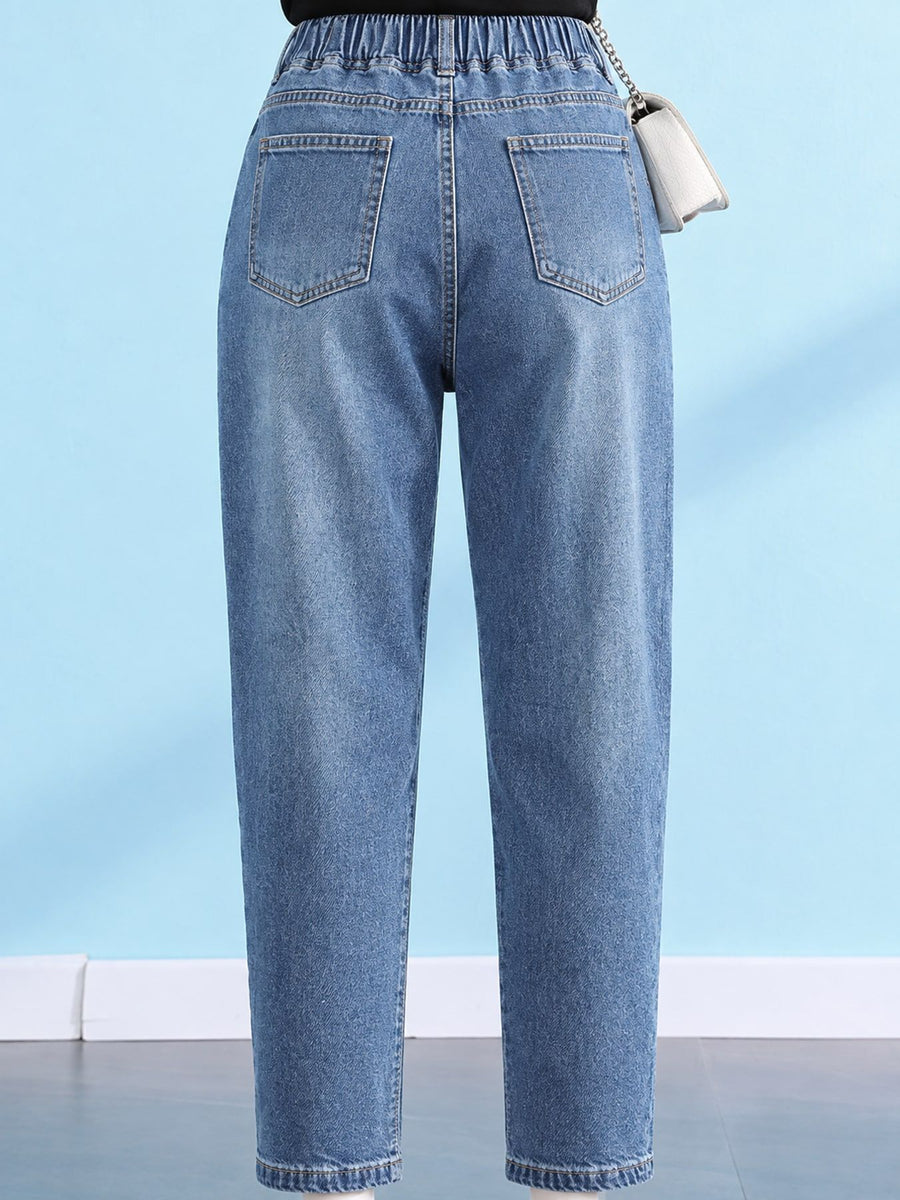 Plus Size High-Waisted Casual Jeans in Blue